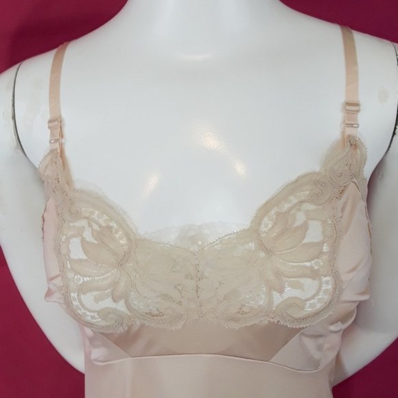 Lace Trim Wonder Maid Vintage Solid Beige Slip 34 - Picture 3 of 11